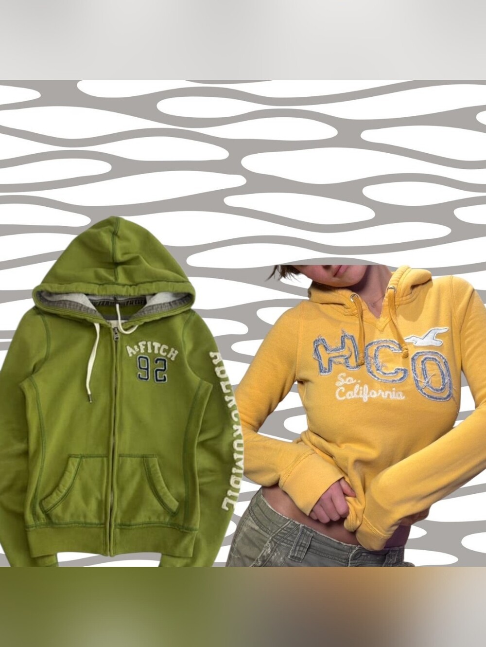 Abercrombie & Fitch Green Zip Hoodie & Yellow HCO Pullover Hoodie